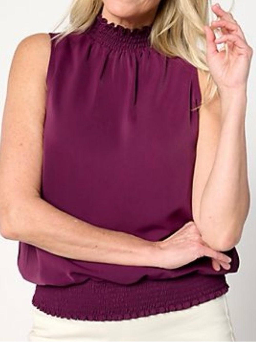 High-Neck Smocked Sleeveless Tank M